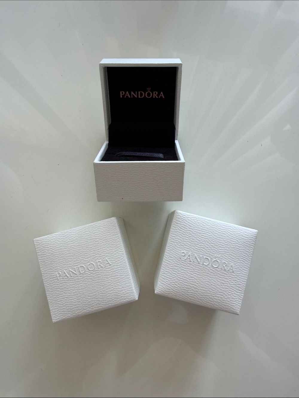 Pandora White and Black Ring Box Trio